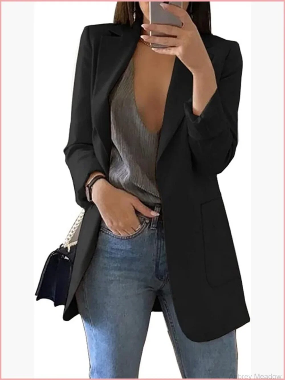 Open Front Long Blazer Jacket Womens Business Casual Work Office